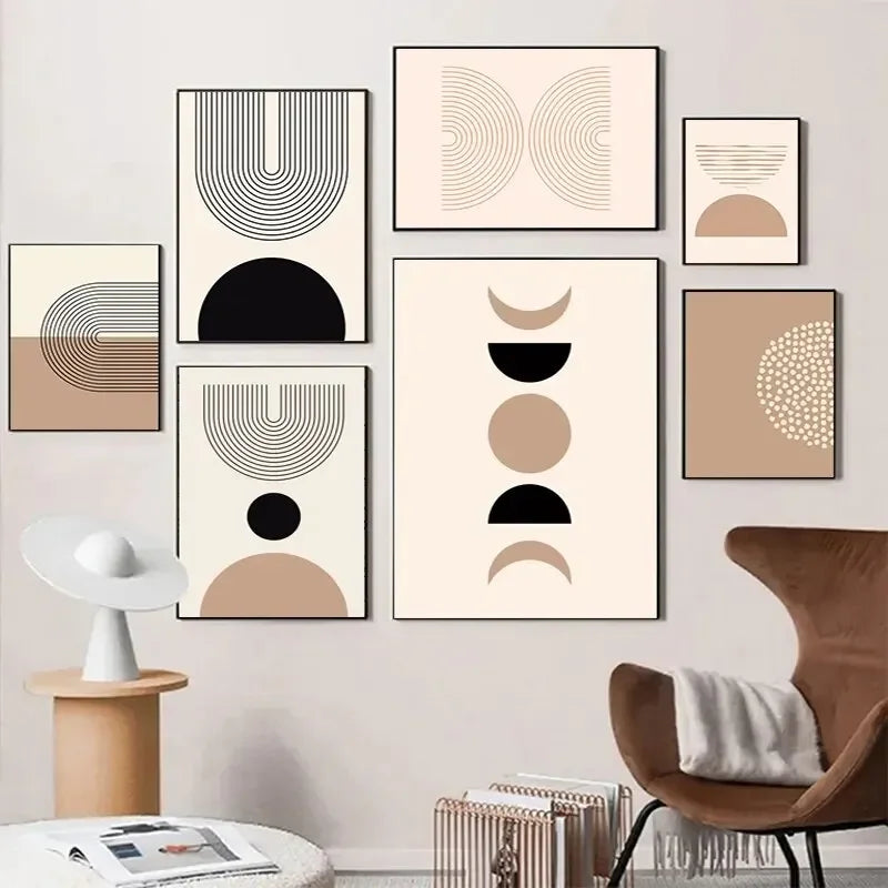 Minimalistische abstrakte geometrische Mondphasen-Linienkunst Wandkunst Fine Art Leinwanddrucke Bilder für moderne Wohnung Wohnzimmer nordische Wohnkultur