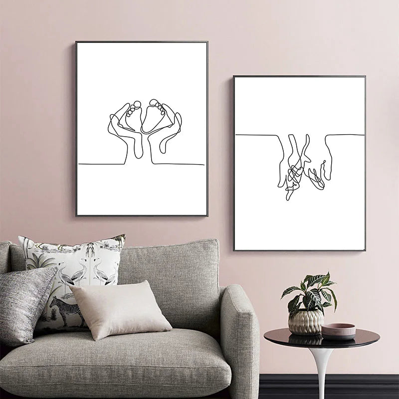Minimalistische Schwarz-Weiß-Linienkunst Wandkunst Feine Kunst Leinwanddrucke Familieninspirierte Figurenkunst Inspirierende Bilder für moderne Wohnkultur