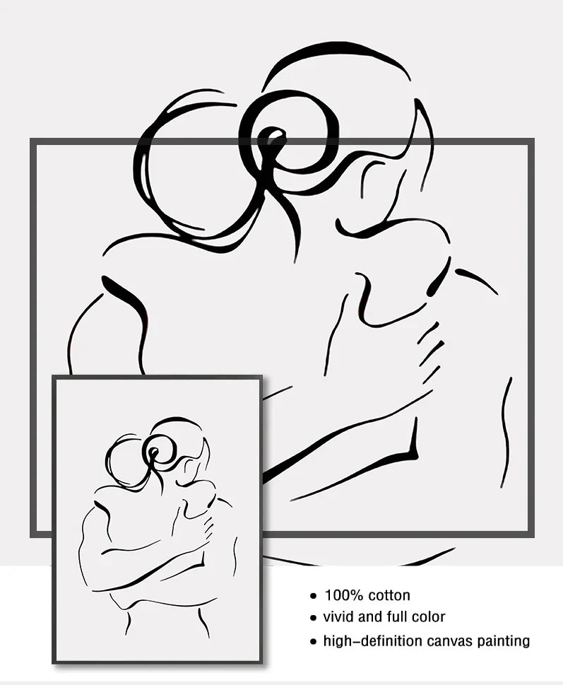 Minimalistische Linienkunst Liebhaber Schwarz Weiß Wandkunst Fine Art Leinwanddrucke Poster Bilder Für Schlafzimmer Wohnzimmer Romantische Paare Kunst Für Moderne Wohnkultur