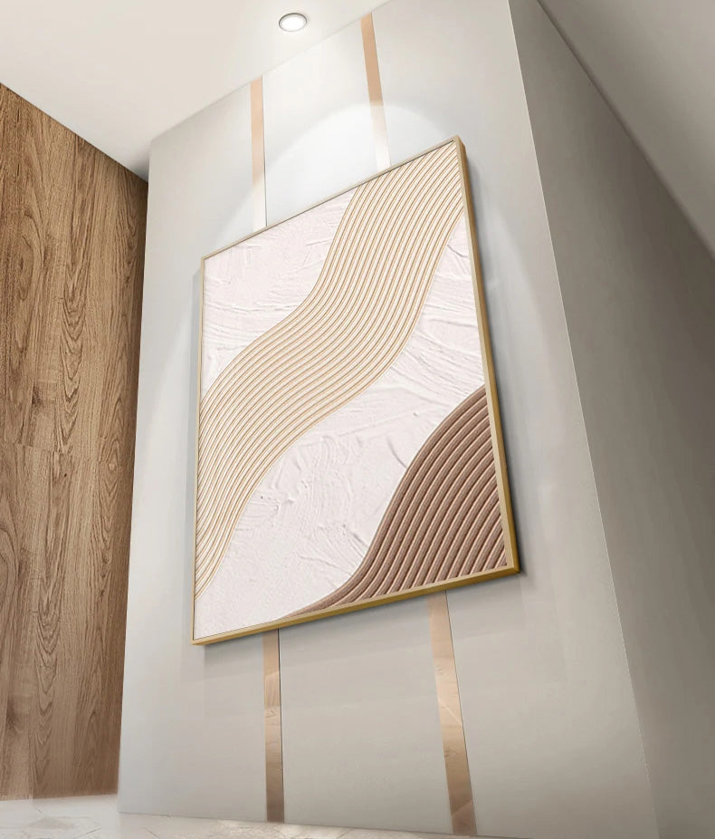 Moderne abstrakte beige geometrische Linien Wandkunst Fine Art Leinwanddrucke Bilder für Wohnzimmer Esszimmer Home Office Dekor | Brehn