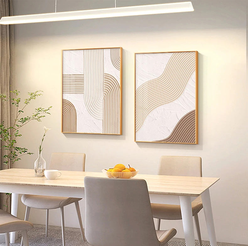 Moderne abstrakte beige geometrische Linien Wandkunst Fine Art Leinwanddrucke Bilder für Wohnzimmer Esszimmer Home Office Dekor | Brehn