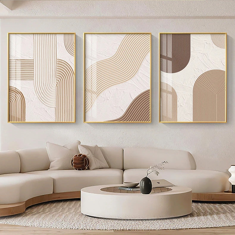 Moderne abstrakte beige geometrische Linien Wandkunst Fine Art Leinwanddrucke Bilder für Wohnzimmer Esszimmer Home Office Dekor | Brehn