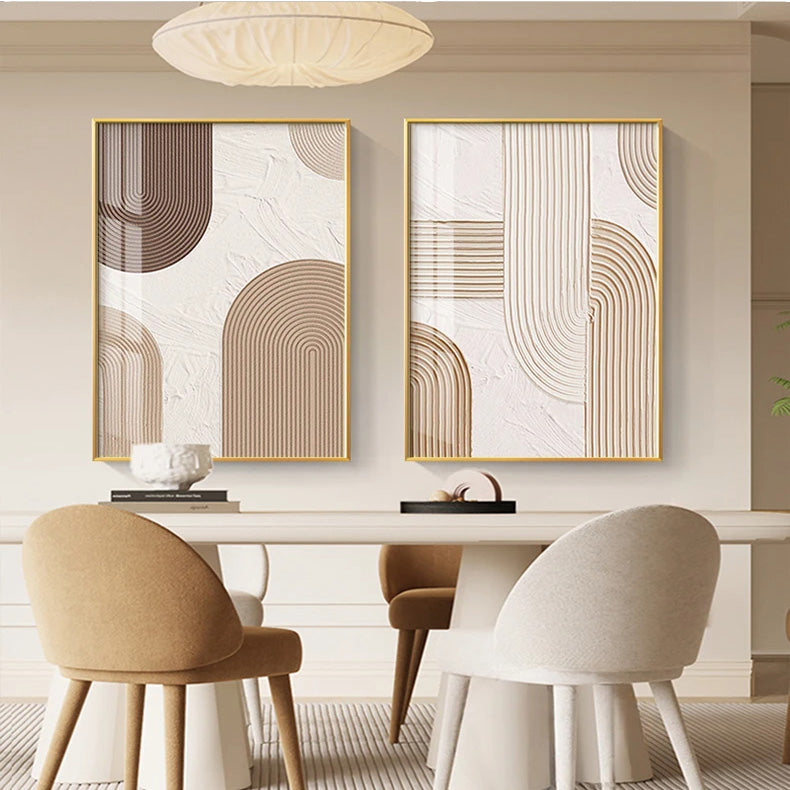 Moderne abstrakte beige geometrische Linien Wandkunst Fine Art Leinwanddrucke Bilder für Wohnzimmer Esszimmer Home Office Dekor | Brehn