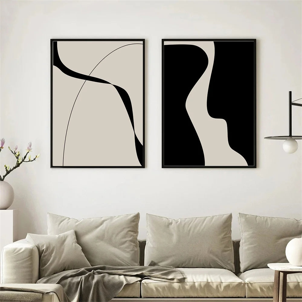 Moderne abstrakte schwarze Form & Linie minimalistische Wandkunst Fine Art Leinwanddrucke Bilder für moderne Wohnungen Wohnzimmer Schlafzimmer Kunst Dekor | Brehn