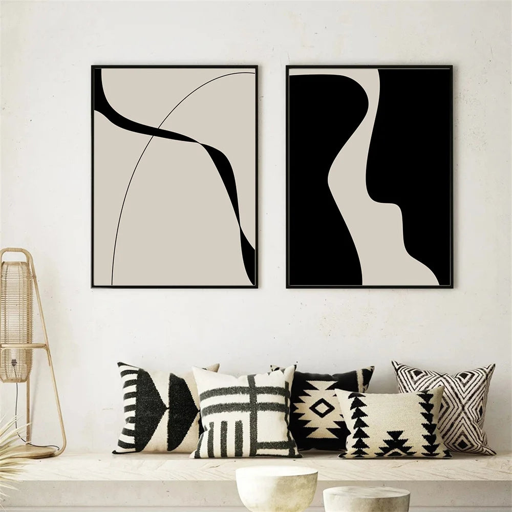 Moderne abstrakte schwarze Form & Linie minimalistische Wandkunst Fine Art Leinwanddrucke Bilder für moderne Wohnungen Wohnzimmer Schlafzimmer Kunst Dekor | Brehn