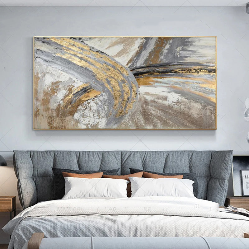 Moderne abstrakte graue beige goldene Wandkunst Fine-Art-Leinwanddrucke Bild für luxuriöse Wohnzimmer Schlafzimmer Kunst für zeitgenössische Innenräume | Brehn