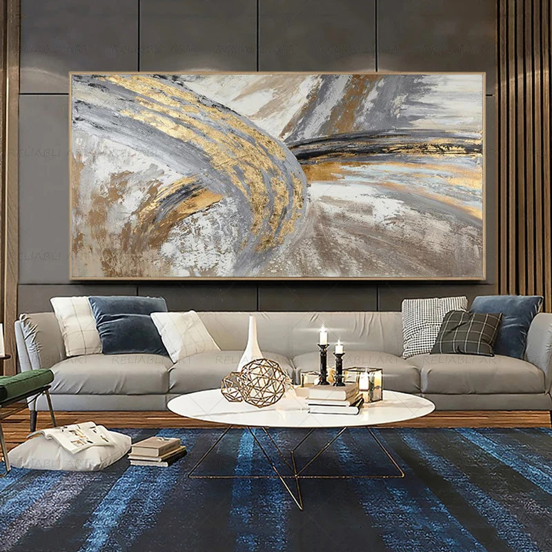 Moderne abstrakte graue beige goldene Wandkunst Fine-Art-Leinwanddrucke Bild für luxuriöse Wohnzimmer Schlafzimmer Kunst für zeitgenössische Innenräume | Brehn