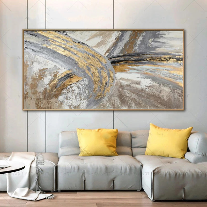 Moderne abstrakte graue beige goldene Wandkunst Fine-Art-Leinwanddrucke Bild für luxuriöse Wohnzimmer Schlafzimmer Kunst für zeitgenössische Innenräume | Brehn