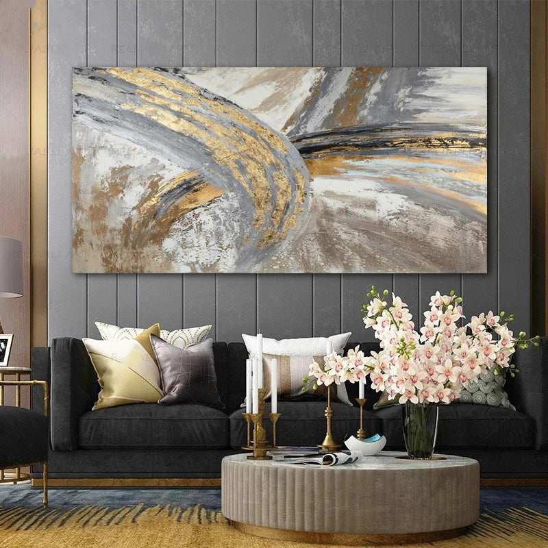 Moderne abstrakte graue beige goldene Wandkunst Fine-Art-Leinwanddrucke Bild für luxuriöse Wohnzimmer Schlafzimmer Kunst für zeitgenössische Innenräume | Brehn