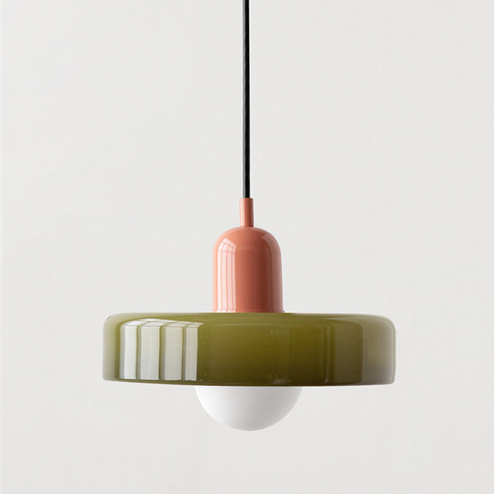 Bunte Glas-Pendelleuchte im Bauhaus-Stil