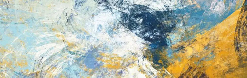 Moderne abstrakte blaue und gelbe Farbspritzer Wandkunst Fine Art Leinwanddrucke Breitformatbilder für über dem Sofa Schlafzimmerkunst für über dem Bett
