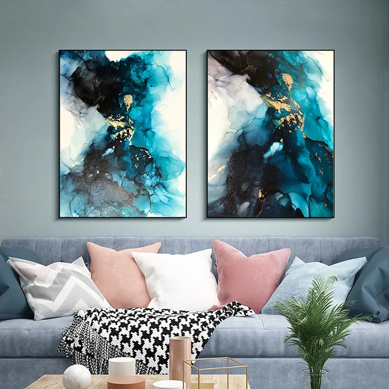 Moderne abstrakte tiefblaue Aqua-Marmor-Druck Wandkunst Fine Art Leinwanddrucke Poster Bilder für Wohn- und Esszimmer Kunstdekoration