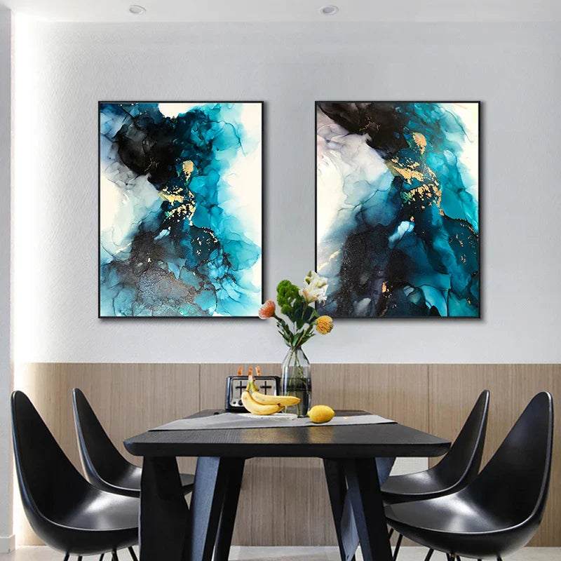 Moderne abstrakte tiefblaue Aqua-Marmor-Druck Wandkunst Fine Art Leinwanddrucke Poster Bilder für Wohn- und Esszimmer Kunstdekoration