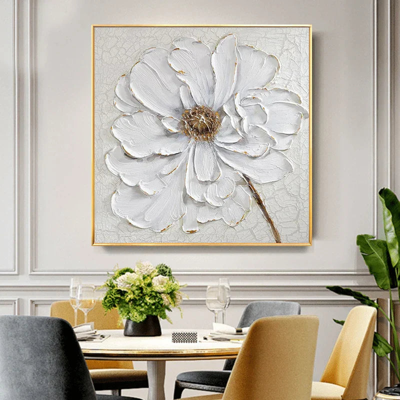 Moderne abstrakte Blumen Wandkunst Fine Art Leinwanddrucke quadratisches Format weiße goldene Blumenbilder für Wohnzimmer Schlafzimmer Kunstdekoration