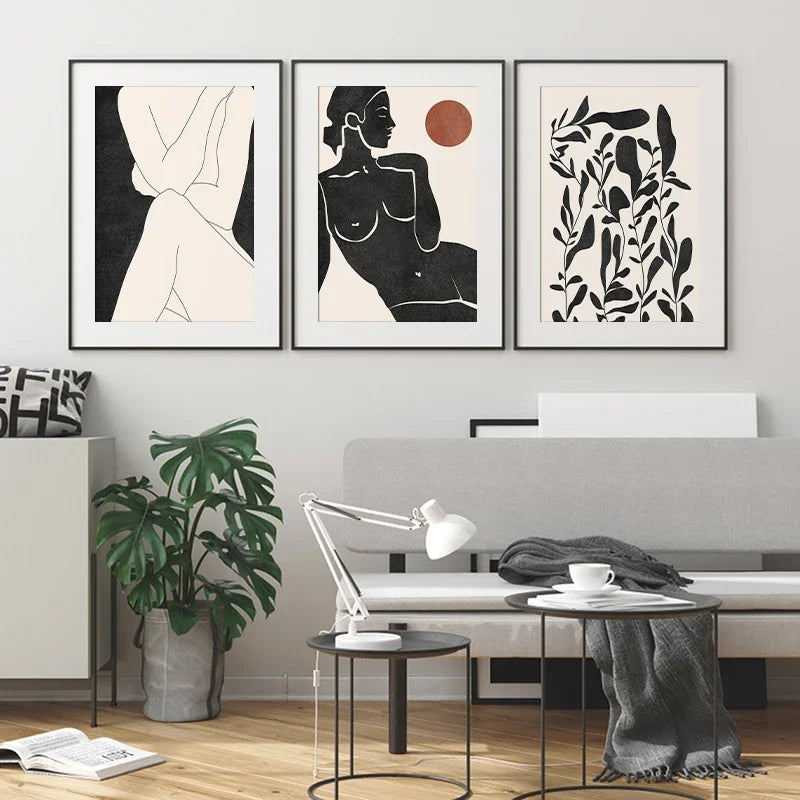 Moderne abstrakte minimalistische feminine Körperkunst Linienkunst Wandkunst Fine Art Leinwanddrucke Schwarz Weiß Poster Bilder für zeitgenössische Wohnkultur