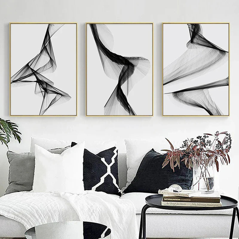 Moderne Abstrakte Minimalistische Geometrische Fließende Linien Wandkunst Feine Kunst Leinwanddrucke Schwarz Weiß Bilder Für Modernes Apartment Wohnzimmer Dekor
