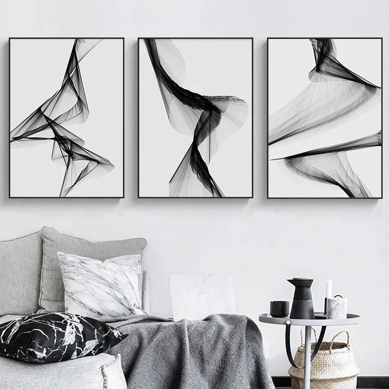 Moderne Abstrakte Minimalistische Geometrische Fließende Linien Wandkunst Feine Kunst Leinwanddrucke Schwarz Weiß Bilder Für Modernes Apartment Wohnzimmer Dekor