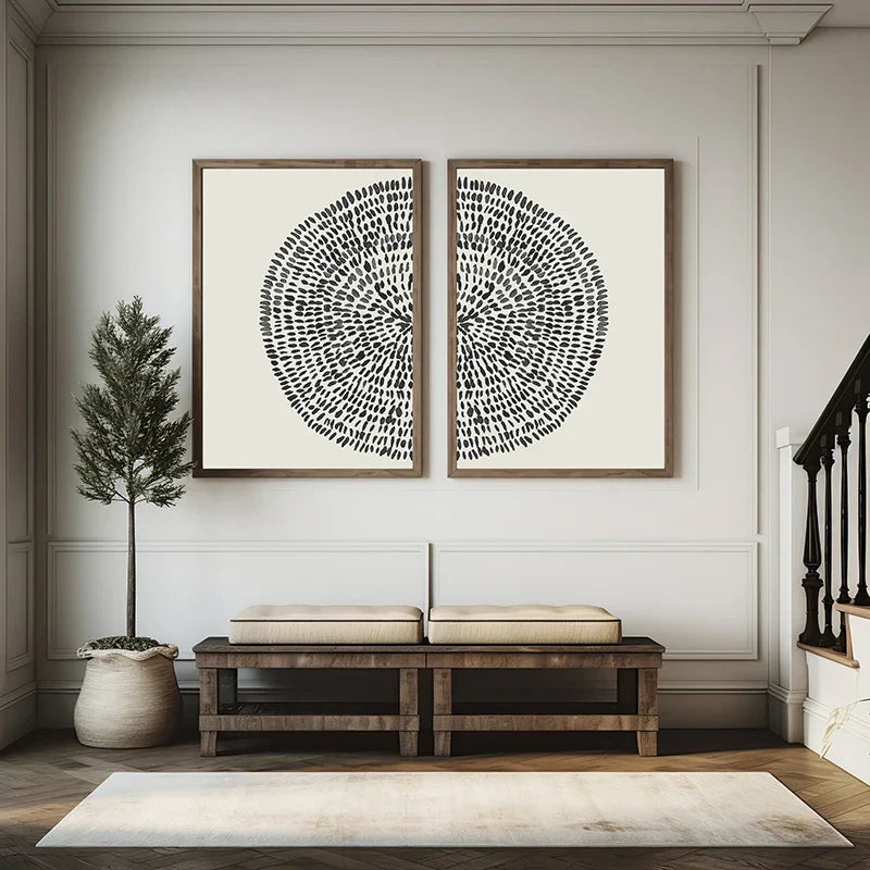 Abstrakte radiale Punkte Wandkunst Fine Art Leinwanddrucke Minimalistische Bilder für modernes Wohnzimmer Esszimmer Schlafzimmer Kunst für zeitgenössische Wohnkultur | Brehn