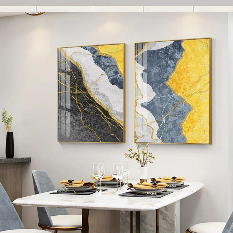 Moderne abstrakte Grautöne Blau Gelb Wandkunst Feine Kunst Leinwanddrucke Bilder für moderne Apartment-Wohnzimmer Leichte Luxus-Hausdekoration