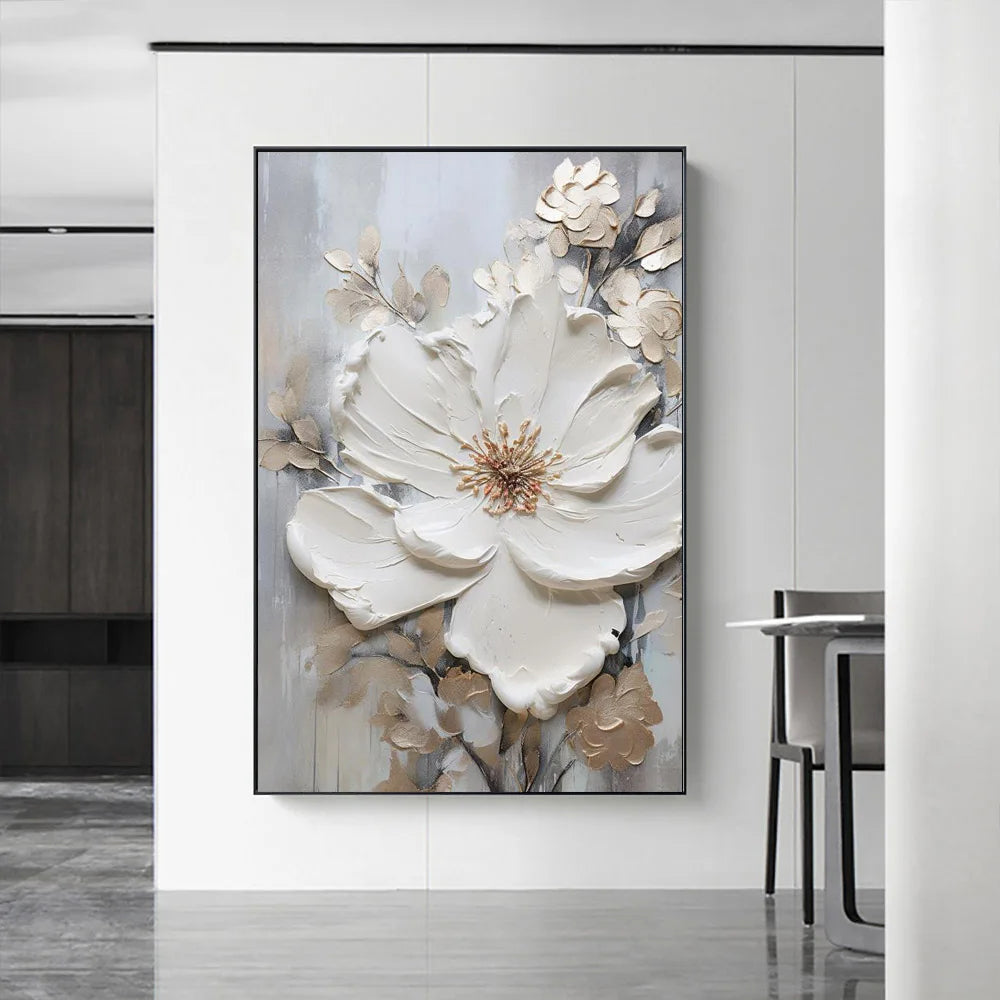 Moderne Abstrakte Weiße Florale Wandkunst Fine Art Leinwanddrucke Helle Luxus Botanische Bilder Für Wohnzimmer Eingang Flur Wand | Brehn