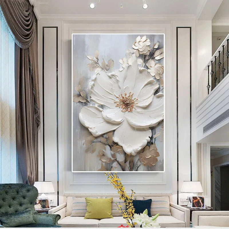 Moderne Abstrakte Weiße Florale Wandkunst Fine Art Leinwanddrucke Helle Luxus Botanische Bilder Für Wohnzimmer Eingang Flur Wand | Brehn