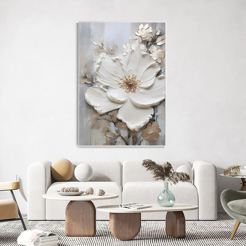 Moderne Abstrakte Weiße Florale Wandkunst Fine Art Leinwanddrucke Helle Luxus Botanische Bilder Für Wohnzimmer Eingang Flur Wand | Brehn