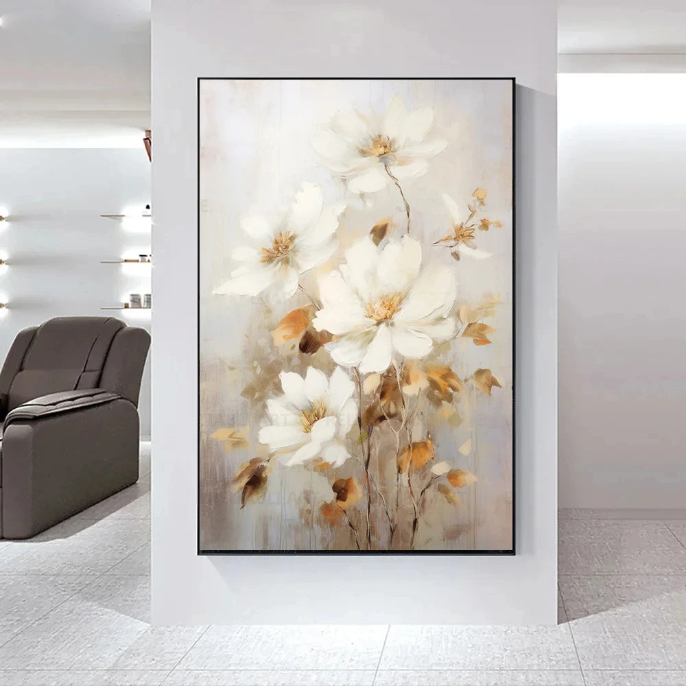 Moderne Abstrakte Weiße Florale Wandkunst Fine Art Leinwanddrucke Helle Luxus Botanische Bilder Für Wohnzimmer Eingang Flur Wand | Brehn