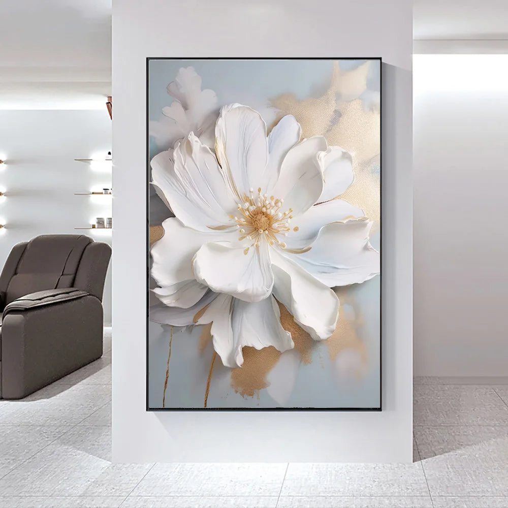 Moderne Abstrakte Weiße Florale Wandkunst Fine Art Leinwanddrucke Helle Luxus Botanische Bilder Für Wohnzimmer Eingang Flur Wand | Brehn