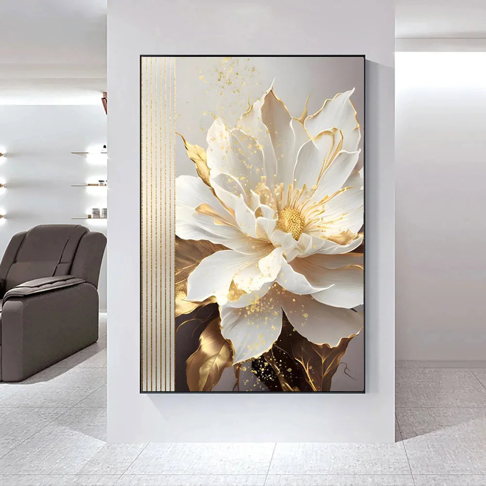 Moderne Abstrakte Weiße Florale Wandkunst Fine Art Leinwanddrucke Helle Luxus Botanische Bilder Für Wohnzimmer Eingang Flur Wand | Brehn