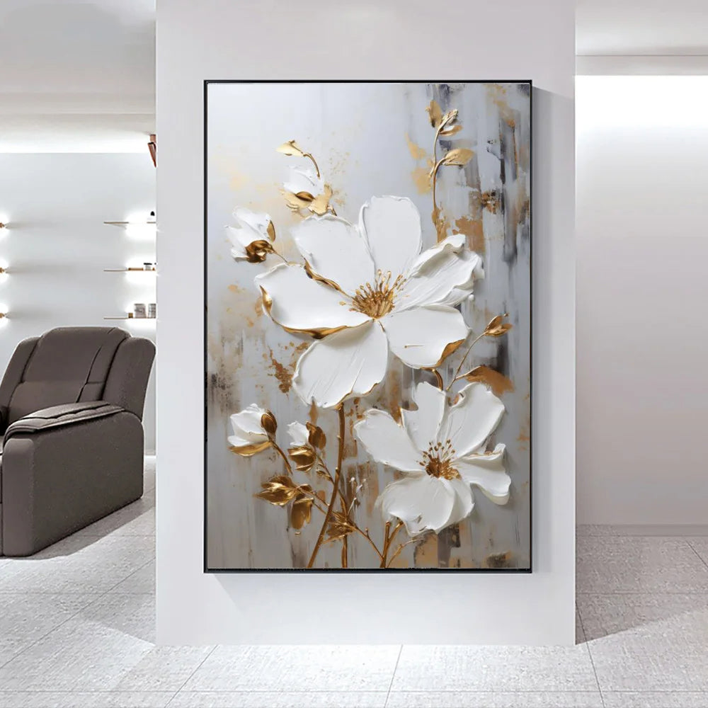 Moderne Abstrakte Weiße Florale Wandkunst Fine Art Leinwanddrucke Helle Luxus Botanische Bilder Für Wohnzimmer Eingang Flur Wand | Brehn