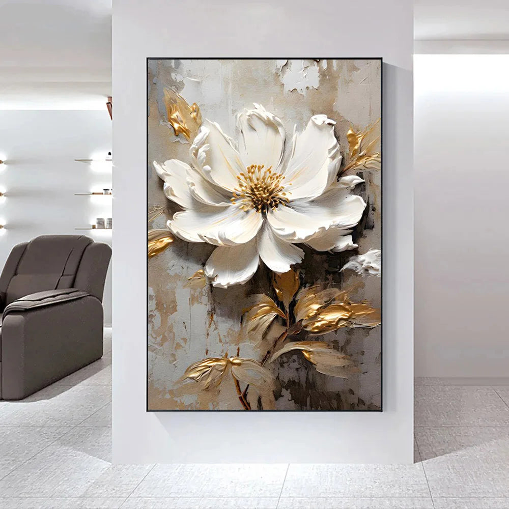 Moderne Abstrakte Weiße Florale Wandkunst Fine Art Leinwanddrucke Helle Luxus Botanische Bilder Für Wohnzimmer Eingang Flur Wand | Brehn