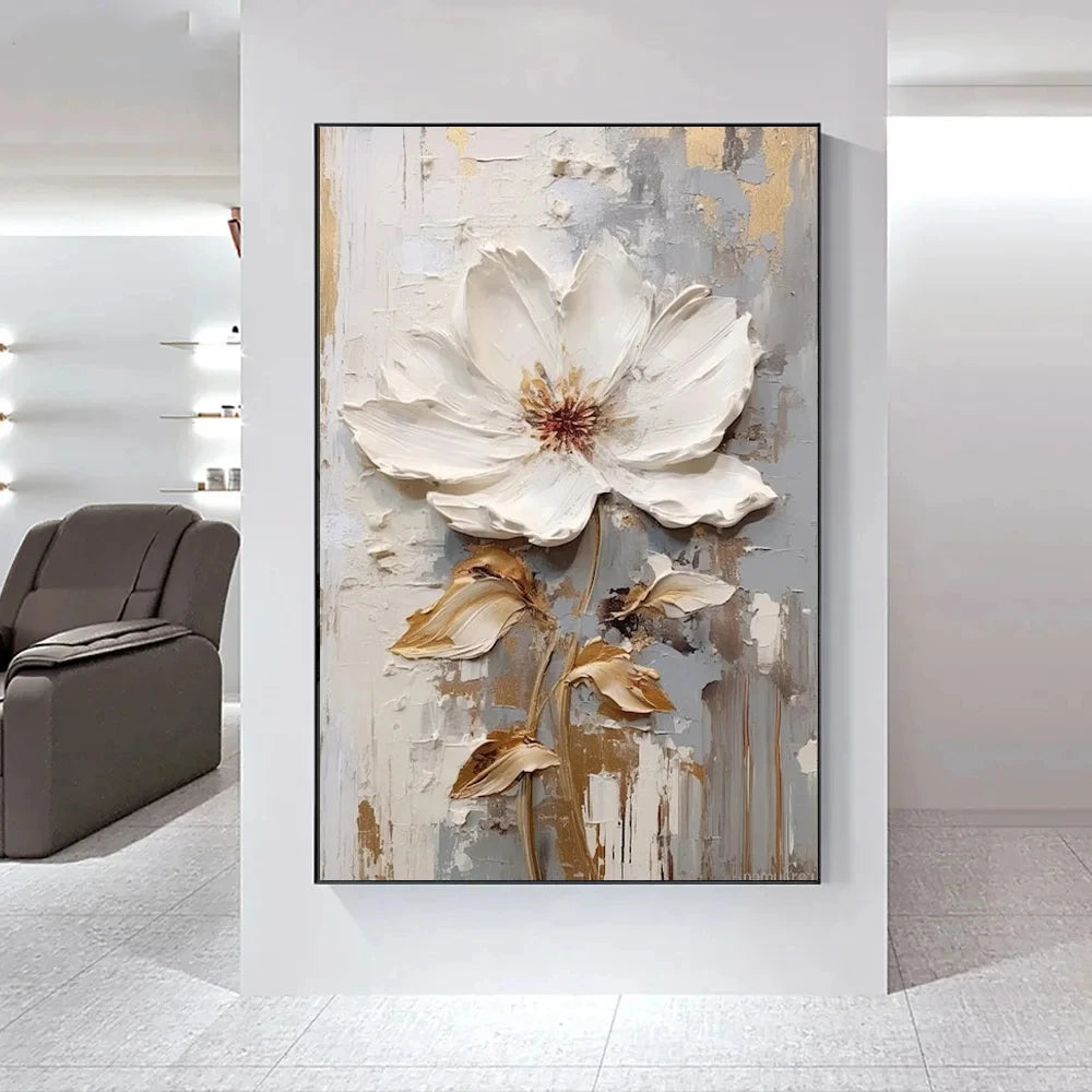 Moderne Abstrakte Weiße Florale Wandkunst Fine Art Leinwanddrucke Helle Luxus Botanische Bilder Für Wohnzimmer Eingang Flur Wand | Brehn