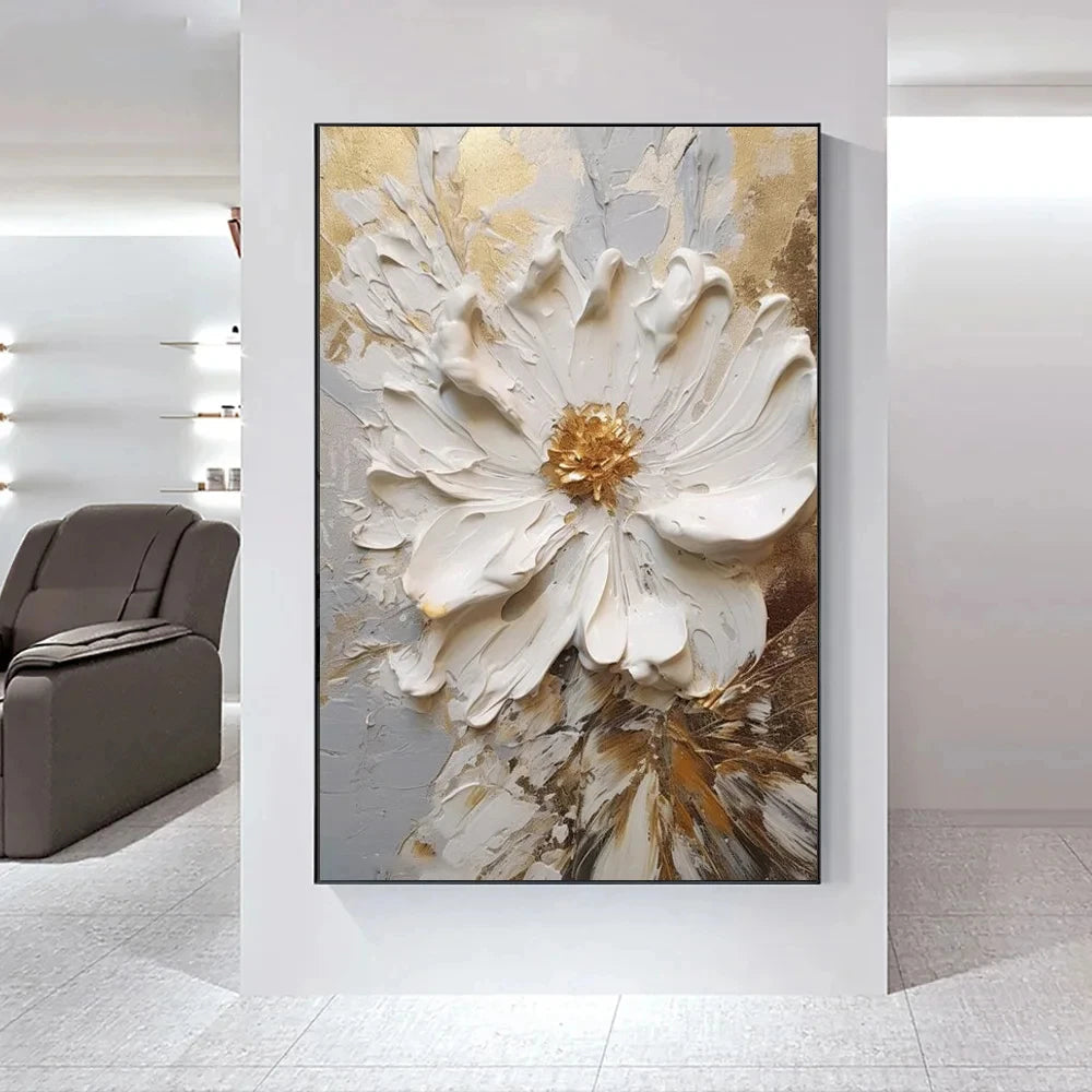 Moderne Abstrakte Weiße Florale Wandkunst Fine Art Leinwanddrucke Helle Luxus Botanische Bilder Für Wohnzimmer Eingang Flur Wand | Brehn