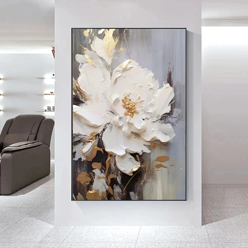 Moderne Abstrakte Weiße Florale Wandkunst Fine Art Leinwanddrucke Helle Luxus Botanische Bilder Für Wohnzimmer Eingang Flur Wand | Brehn