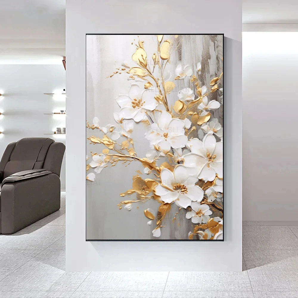 Moderne Abstrakte Weiße Florale Wandkunst Fine Art Leinwanddrucke Helle Luxus Botanische Bilder Für Wohnzimmer Eingang Flur Wand | Brehn