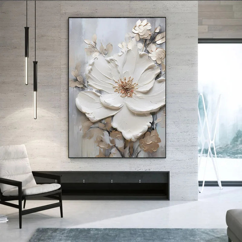 Moderne Abstrakte Weiße Florale Wandkunst Fine Art Leinwanddrucke Helle Luxus Botanische Bilder Für Wohnzimmer Eingang Flur Wand | Brehn