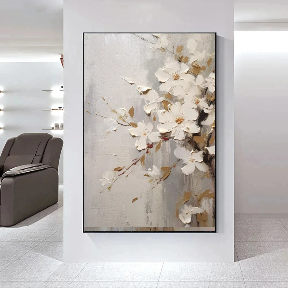 Moderne Abstrakte Weiße Florale Wandkunst Fine Art Leinwanddrucke Helle Luxus Botanische Bilder Für Wohnzimmer Eingang Flur Wand | Brehn