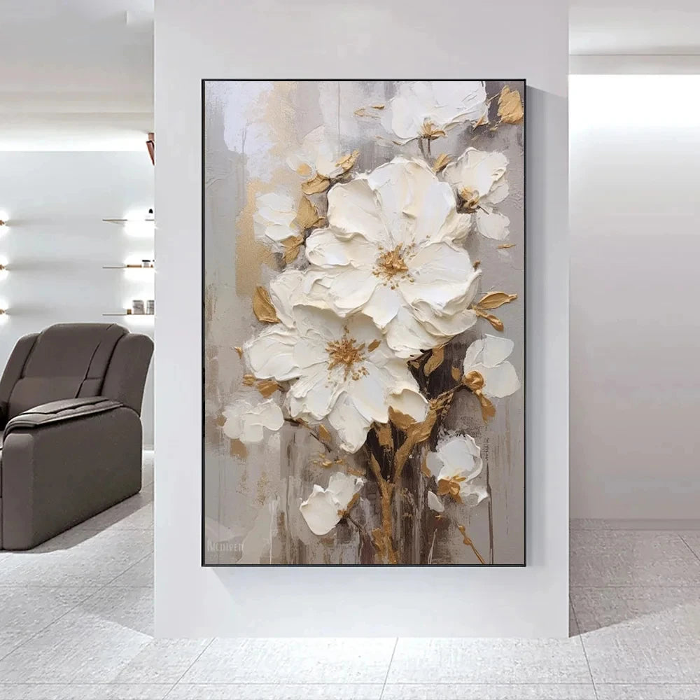 Moderne Abstrakte Weiße Florale Wandkunst Fine Art Leinwanddrucke Helle Luxus Botanische Bilder Für Wohnzimmer Eingang Flur Wand | Brehn