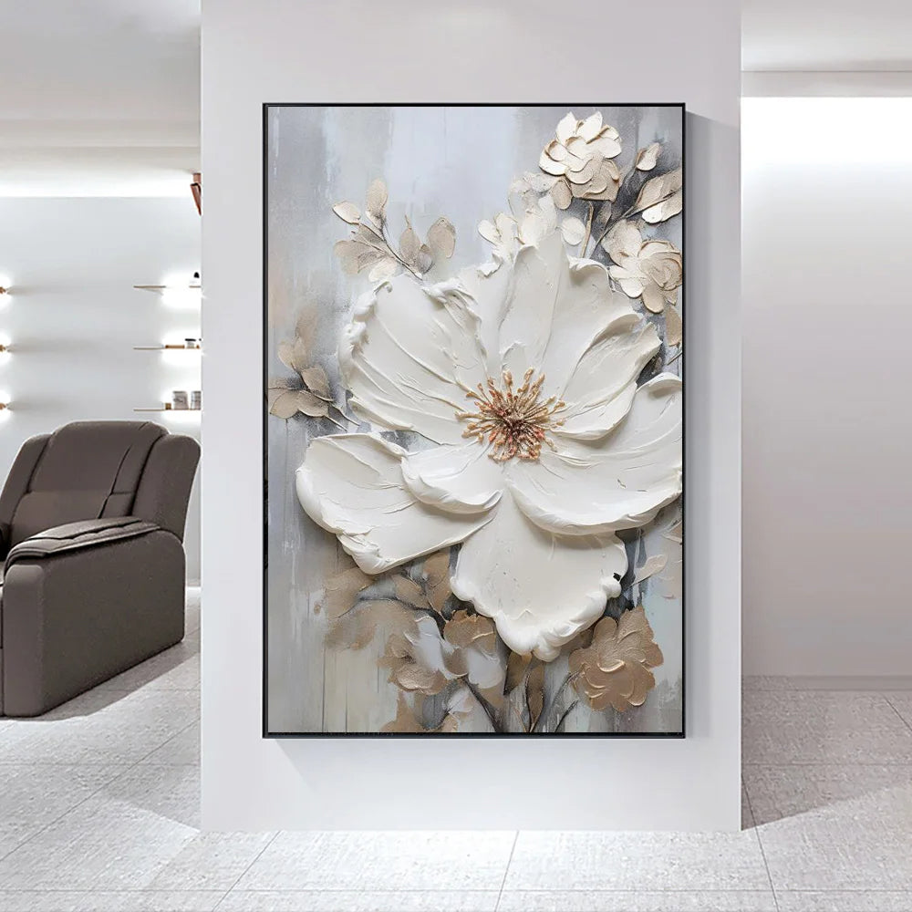 Moderne Abstrakte Weiße Florale Wandkunst Fine Art Leinwanddrucke Helle Luxus Botanische Bilder Für Wohnzimmer Eingang Flur Wand | Brehn