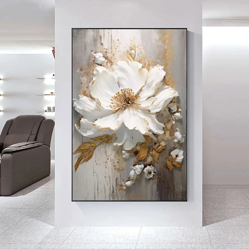 Moderne Abstrakte Weiße Florale Wandkunst Fine Art Leinwanddrucke Helle Luxus Botanische Bilder Für Wohnzimmer Eingang Flur Wand | Brehn