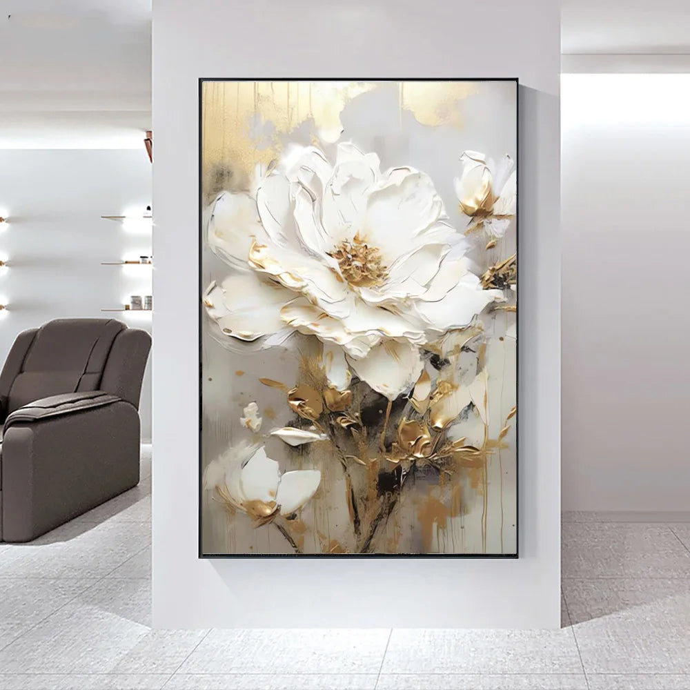Moderne Abstrakte Weiße Florale Wandkunst Fine Art Leinwanddrucke Helle Luxus Botanische Bilder Für Wohnzimmer Eingang Flur Wand | Brehn
