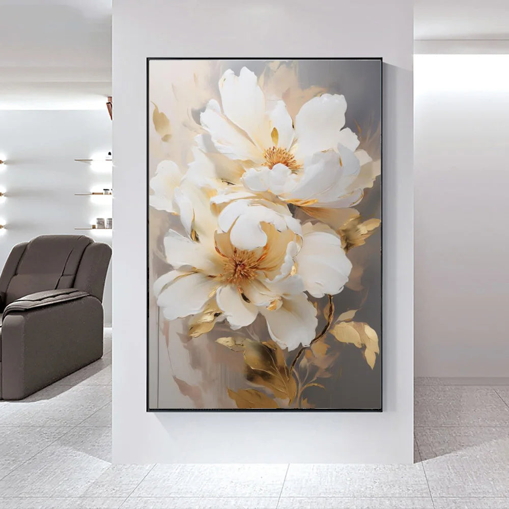 Moderne Abstrakte Weiße Florale Wandkunst Fine Art Leinwanddrucke Helle Luxus Botanische Bilder Für Wohnzimmer Eingang Flur Wand | Brehn