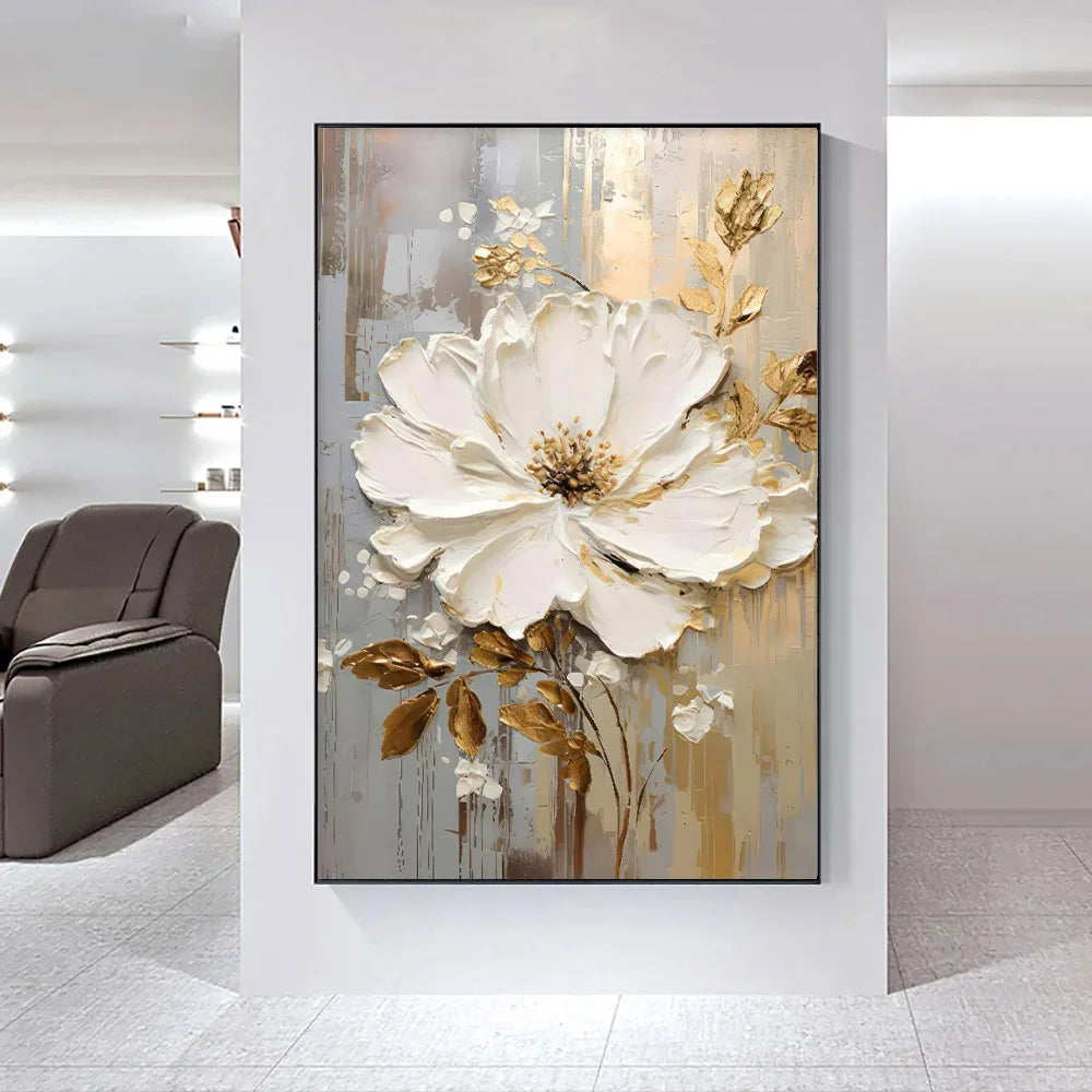 Moderne Abstrakte Weiße Florale Wandkunst Fine Art Leinwanddrucke Helle Luxus Botanische Bilder Für Wohnzimmer Eingang Flur Wand | Brehn