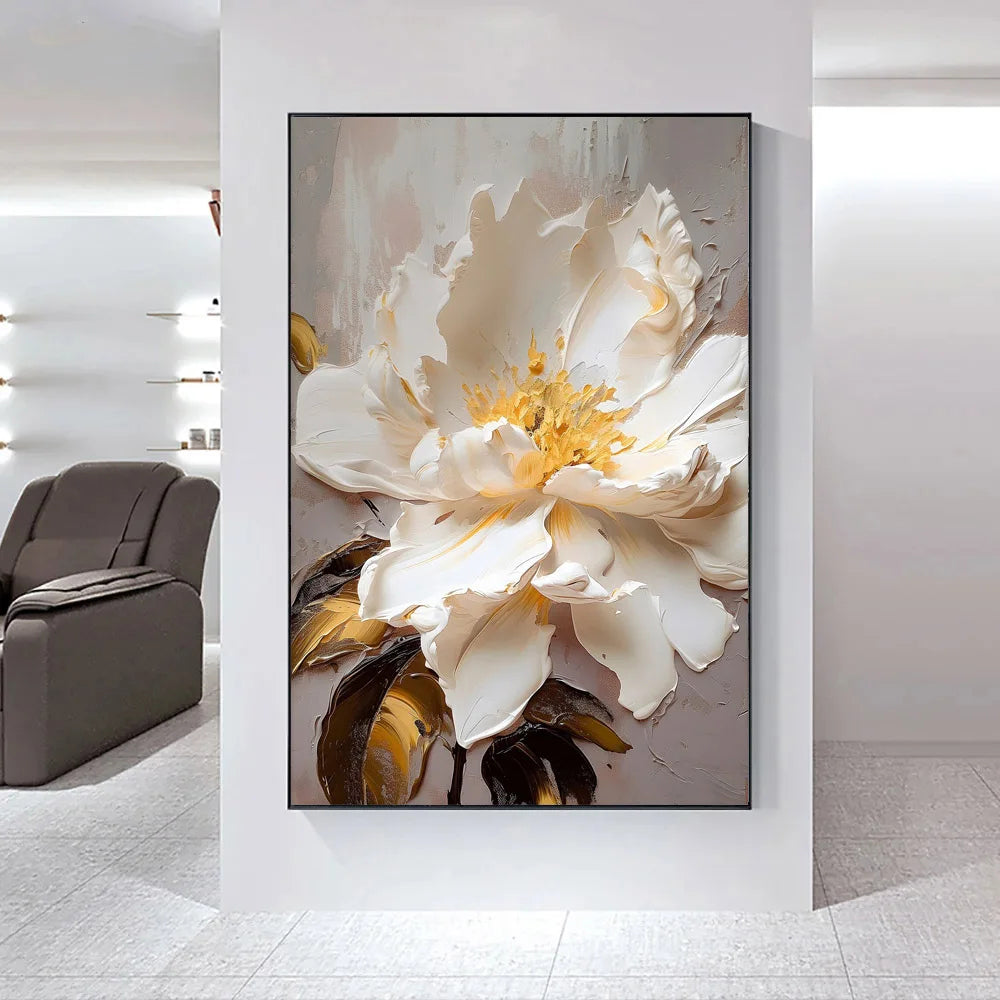 Moderne Abstrakte Weiße Florale Wandkunst Fine Art Leinwanddrucke Helle Luxus Botanische Bilder Für Wohnzimmer Eingang Flur Wand | Brehn
