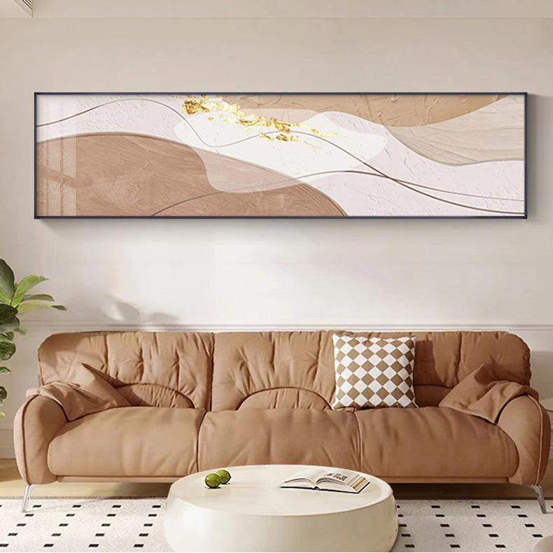 Moderne abstrakte Wandkunst im breiten Format Neutrale Farben Fließende Linien Fine Art Leinwanddrucke Bilder für über dem Sofa Kunst für über dem Bett | Brehn