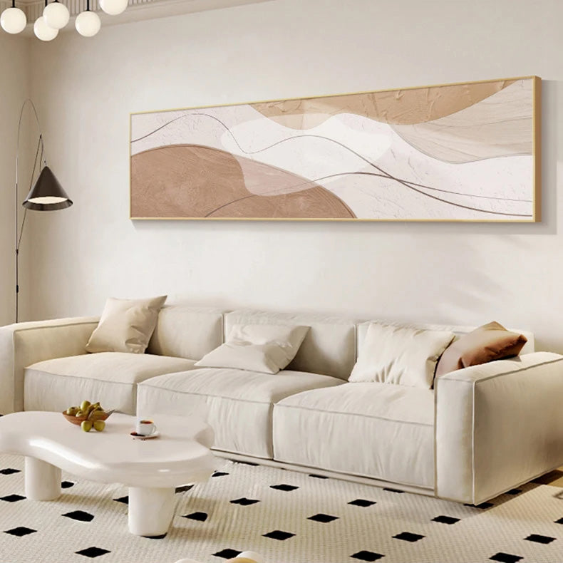 Moderne abstrakte Wandkunst im breiten Format Neutrale Farben Fließende Linien Fine Art Leinwanddrucke Bilder für über dem Sofa Kunst für über dem Bett | Brehn