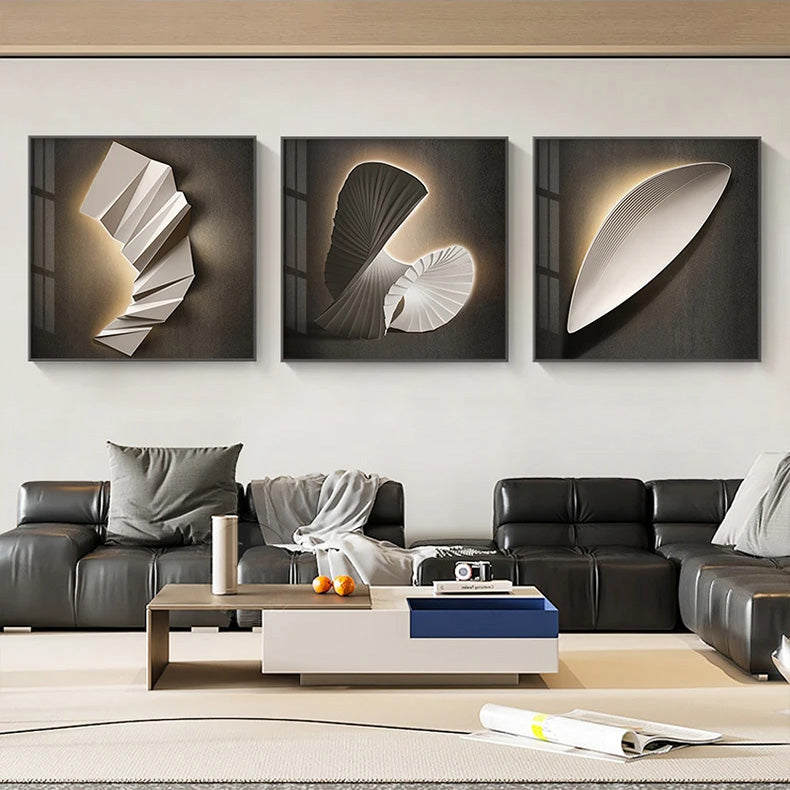 Moderne Ästhetik 3D LED-Effekt Abstrakte geometrische Wandkunst Fine Art Leinwanddrucke quadratisches Format Bilder Kunst für zeitgenössische Innenräume