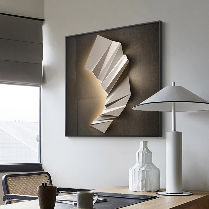 Moderne Ästhetik 3D LED-Effekt Abstrakte geometrische Wandkunst Fine Art Leinwanddrucke quadratisches Format Bilder Kunst für zeitgenössische Innenräume