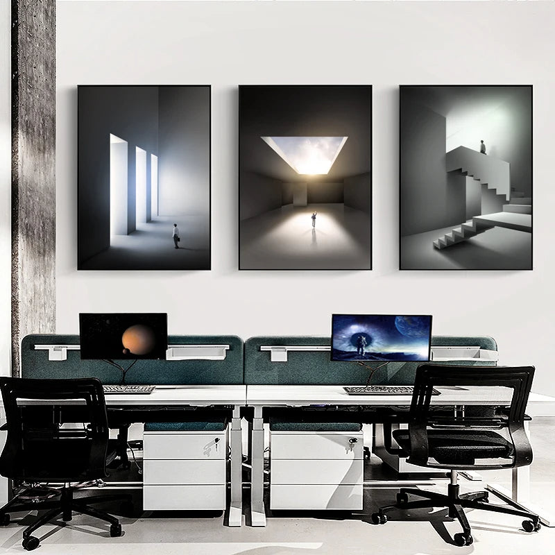Moderne geometrische architektonische Landschaften Wandkunst Fine Art Leinwanddrucke Bilder für Studio, Home Office, Eingangsbereich Inspirierende Kunstdeko | Brehn