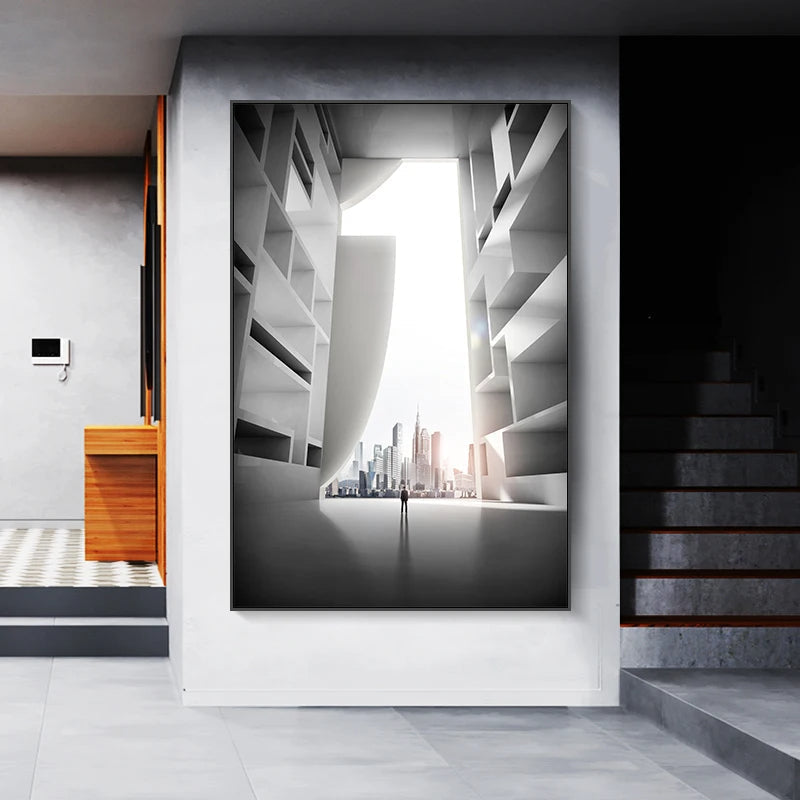 Moderne geometrische architektonische Landschaften Wandkunst Fine Art Leinwanddrucke Bilder für Studio, Home Office, Eingangsbereich Inspirierende Kunstdeko | Brehn